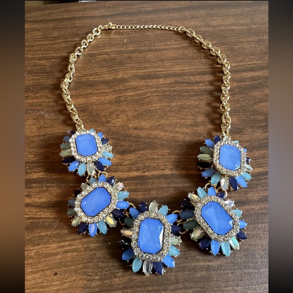 Statement Necklace with Blue and Gold Accents